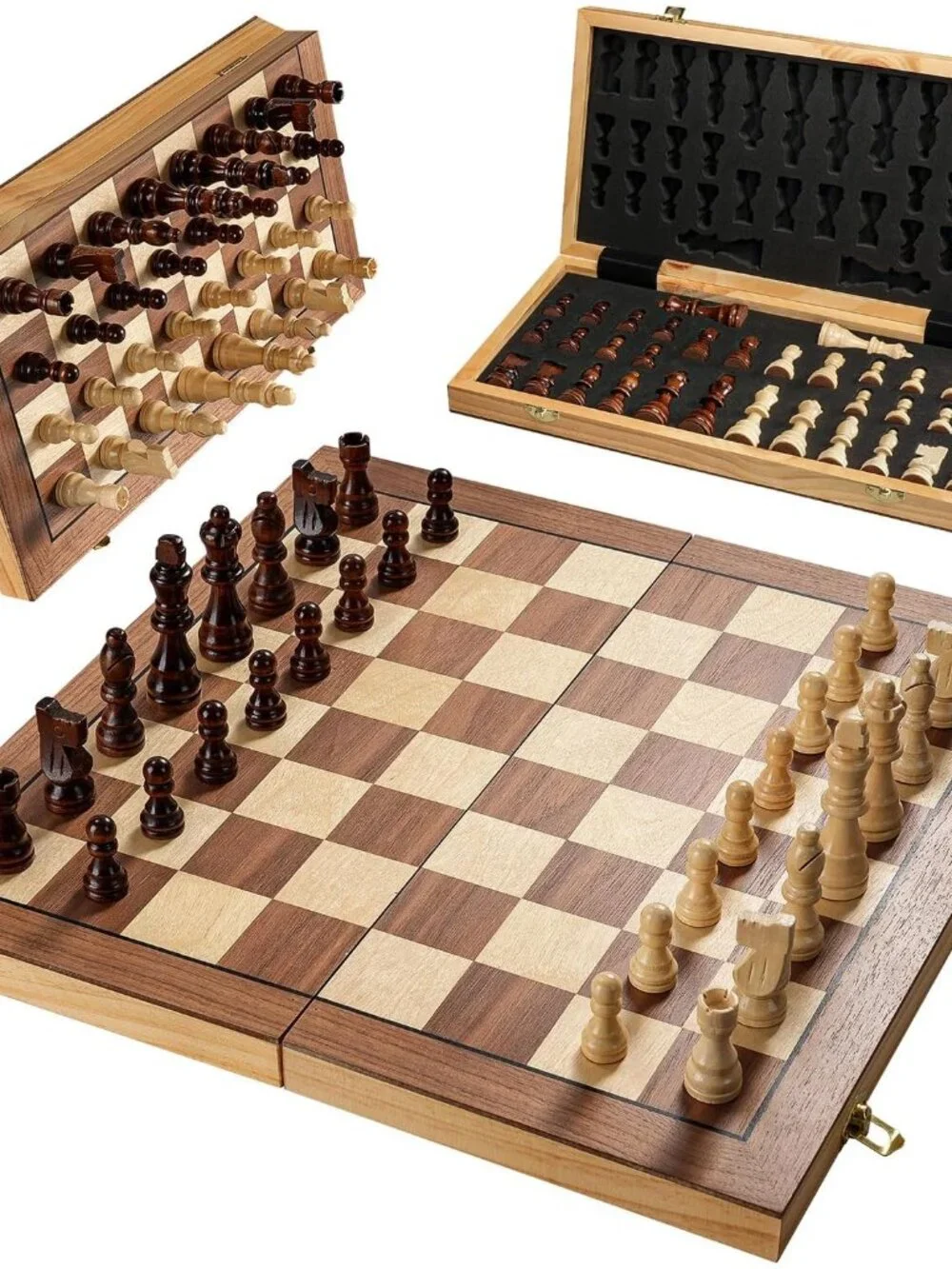 17 Inch Large Chess Set for Adults & Kids, Foldable Wooden Chess Board for Kids,